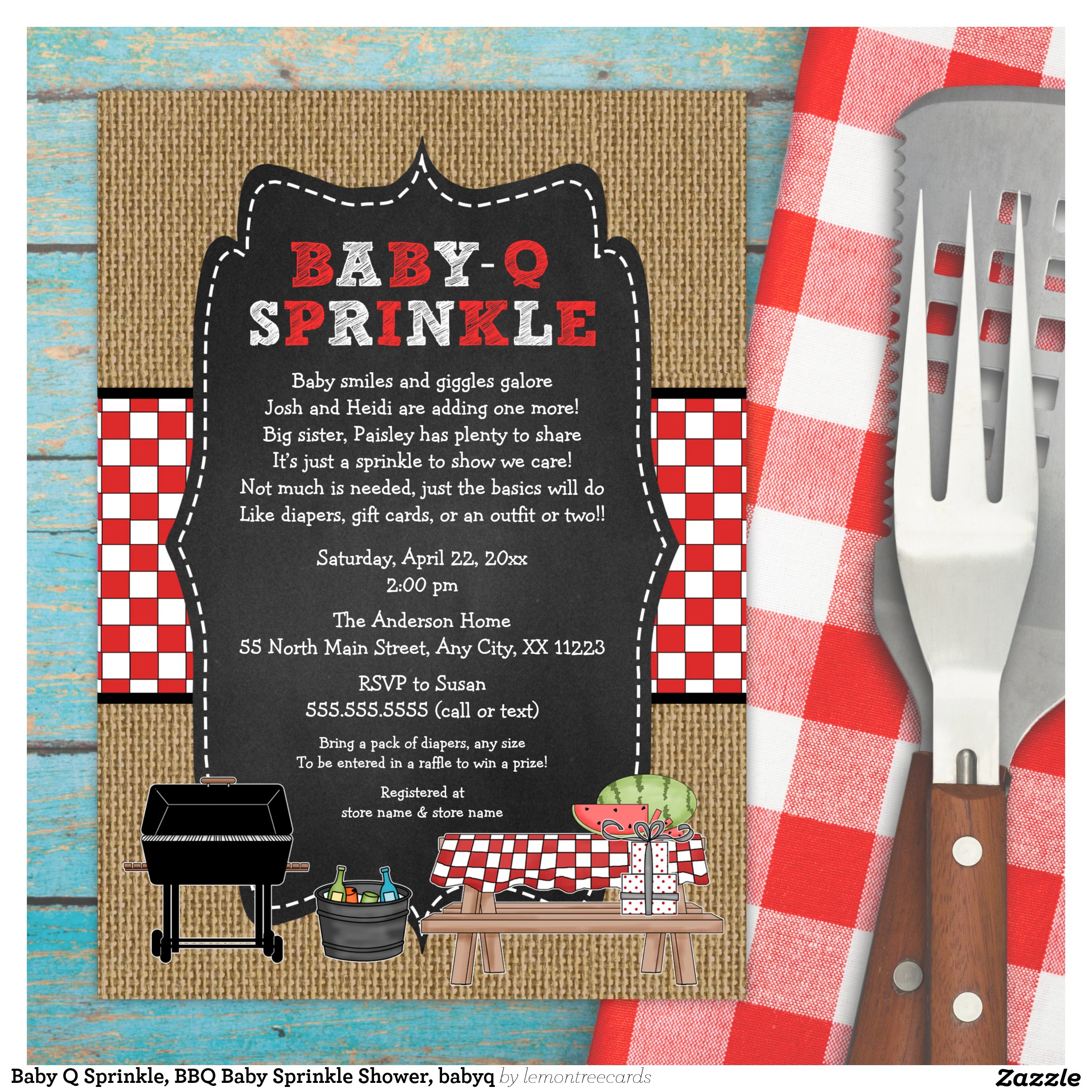 Baby Q Sprinkle, BBQ Baby Sprinkle Shower, babyq Invitation