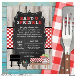 Baby Q Sprinkle, rustic wood BBQ baby shower Invitation