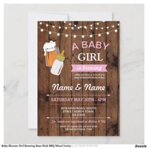 Baby Shower Girl Brewing Beer Pink BBQ Wood Invite