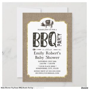 Baby Shower Pig Roast BBQ Rustic Burlap Invitation