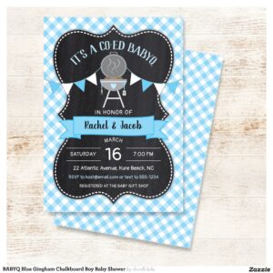 BABYQ Blue Gingham Chalkboard Boy Baby Shower Invitation