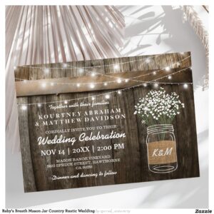 Baby's Breath Mason Jar Country Rustic Wedding Invitation