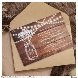Baby's Breath Rustic Country Mason Jar Wedding Invitation
