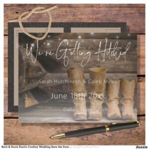 barn_boots_rustic_cowboy_wedding_save_the_date_announcement_postcard-r_vsfh0d_2154 Barn & Boots Rustic Cowboy Wedding Save the Date Announcement Postcard
