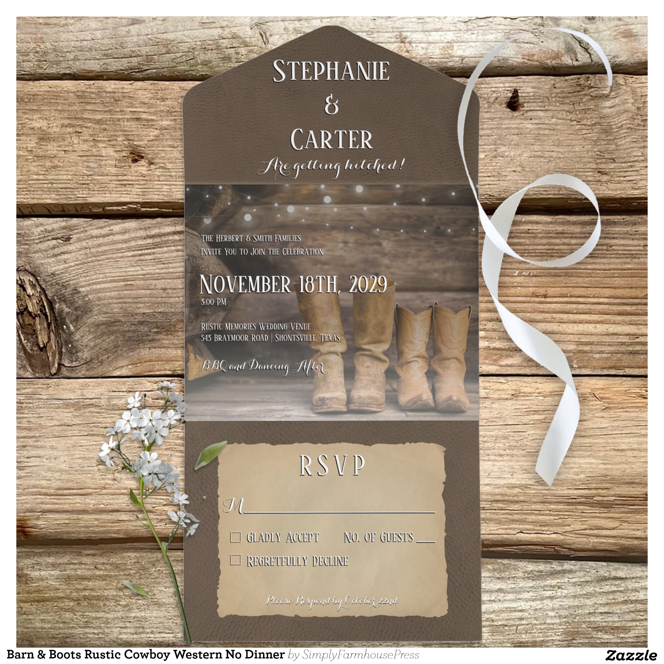 Barn & Boots Rustic Cowboy Western No Dinner All In One Invitation