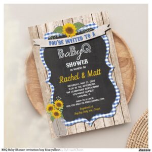 BBQ Baby Shower invitation boy blue yellow