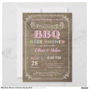 BBQ Baby Shower Invitation Burlap Pink