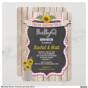 BBQ Baby Shower invitation girl pink yellow