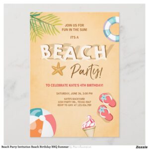 Beach Party Invitation Beach Birthday BBQ Summer