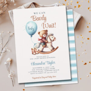 Bearly Wait Rocking Horse Cowboy Baby Boy Shower Invitation