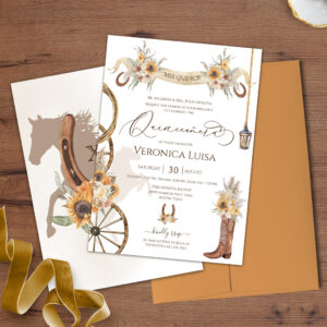 Beautiful Sunflower Floral Charro Quinceanera Invitation