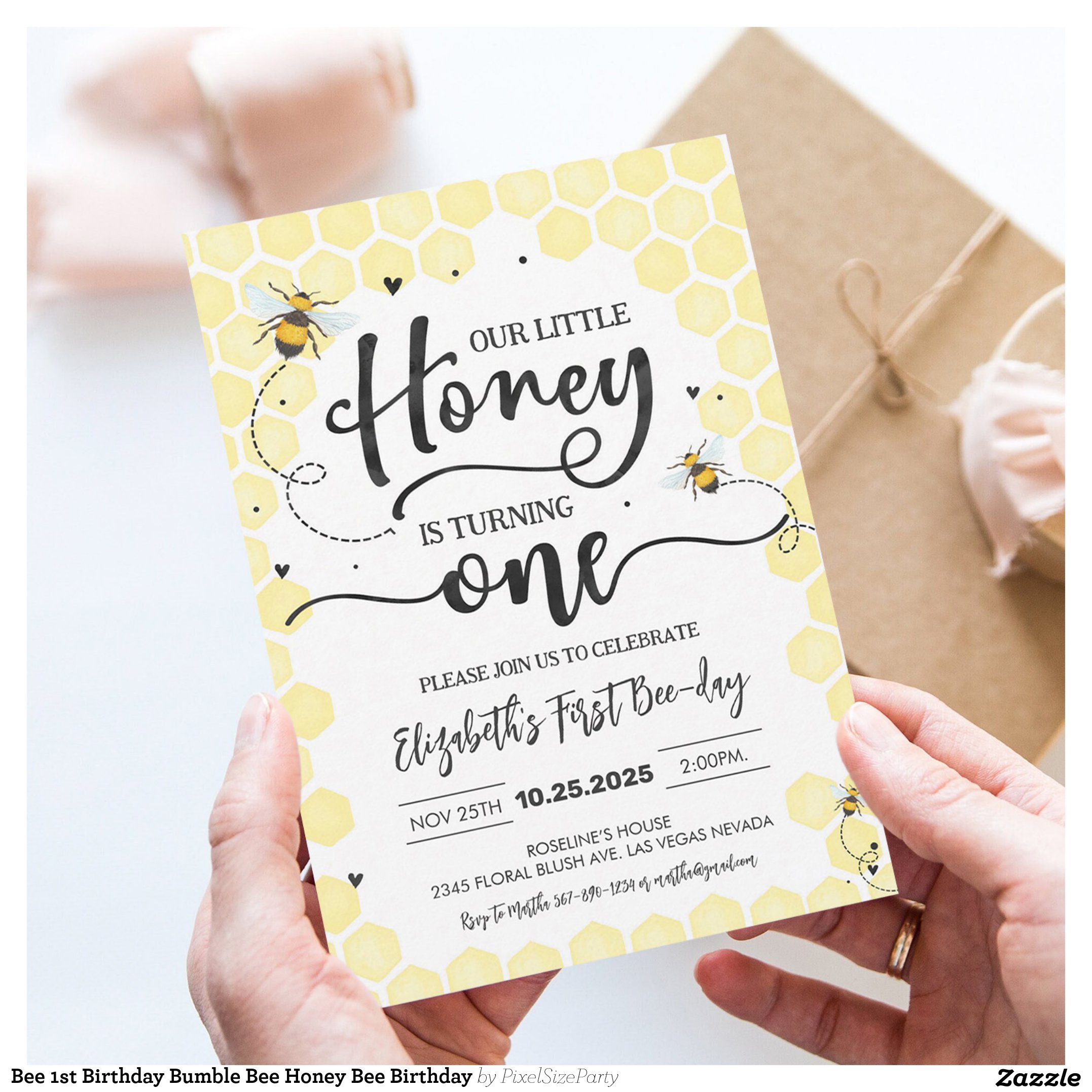 Bee 1st Birthday Bumble Bee Honey Bee Birthday Invitation