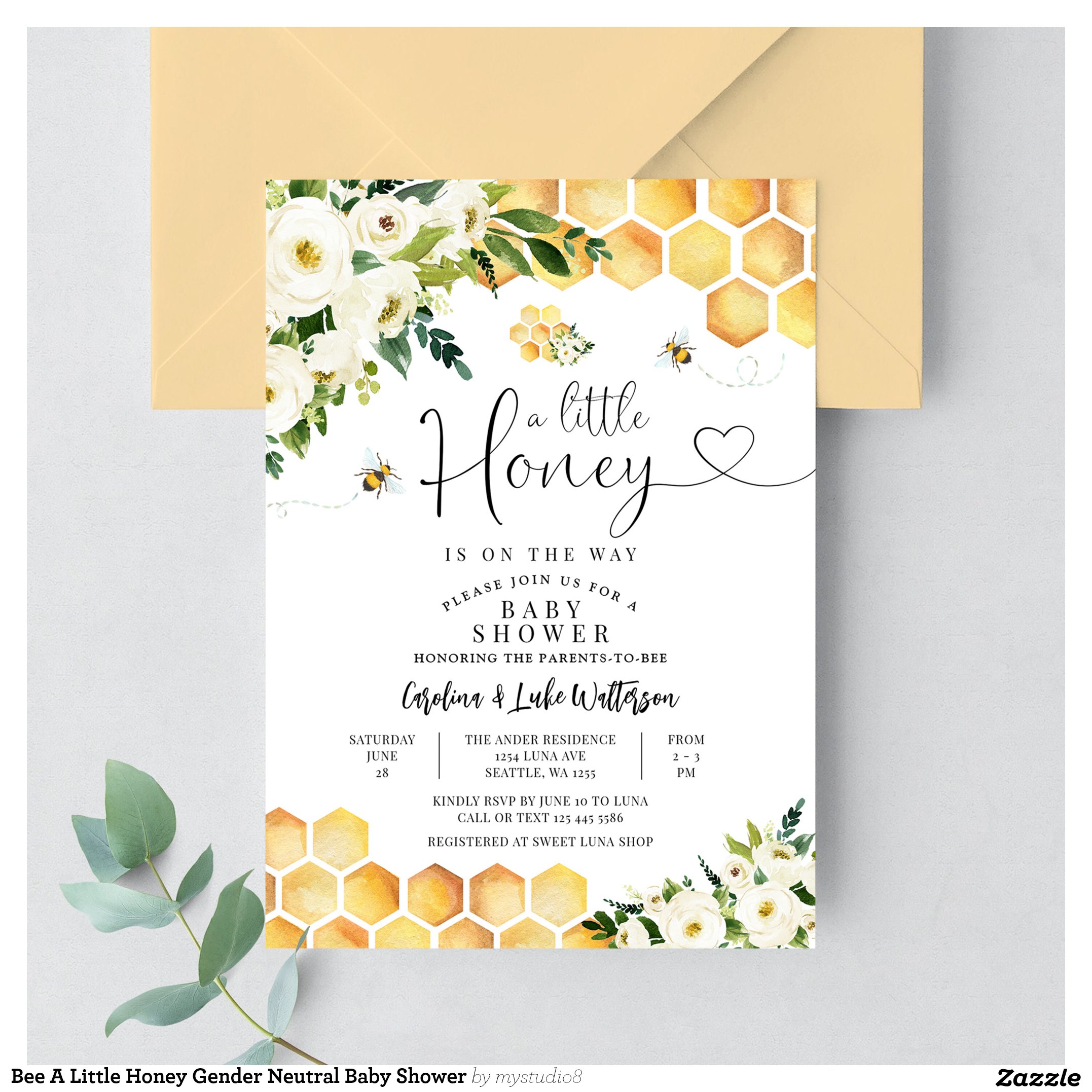 Bee A Little Honey Gender Neutral Baby Shower Invitation