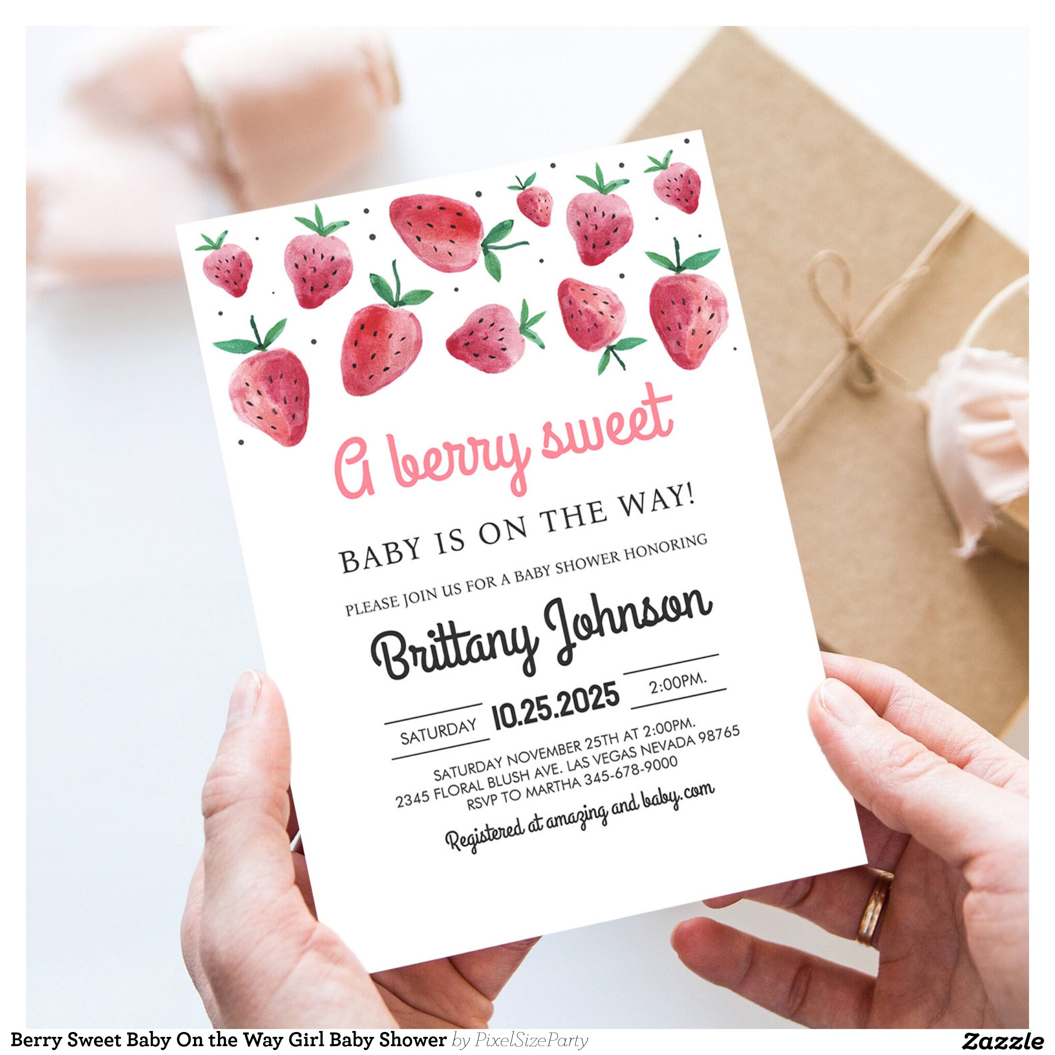 Berry Sweet Baby On the Way Girl Baby Shower Invitation