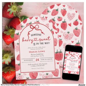 Berry Sweet Baby Shower Coquette Pink Strawberry Invitation