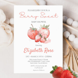 Berry Sweet Baby Shower Minimalist Watercolor Invitation
