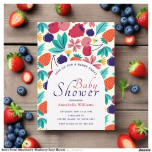 Berry Sweet Strawberry Blueberry Baby Shower Invitation