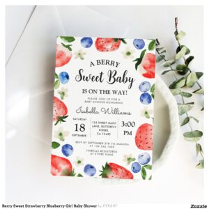 Berry Sweet Strawberry Blueberry Girl Baby Shower Invitation