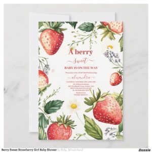 Berry Sweet Strawberry Girl Baby Shower Invitation