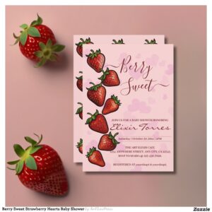 Berry Sweet Strawberry Hearts Baby Shower Invitation