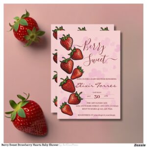 Berry Sweet Strawberry Hearts Baby Shower Invitation