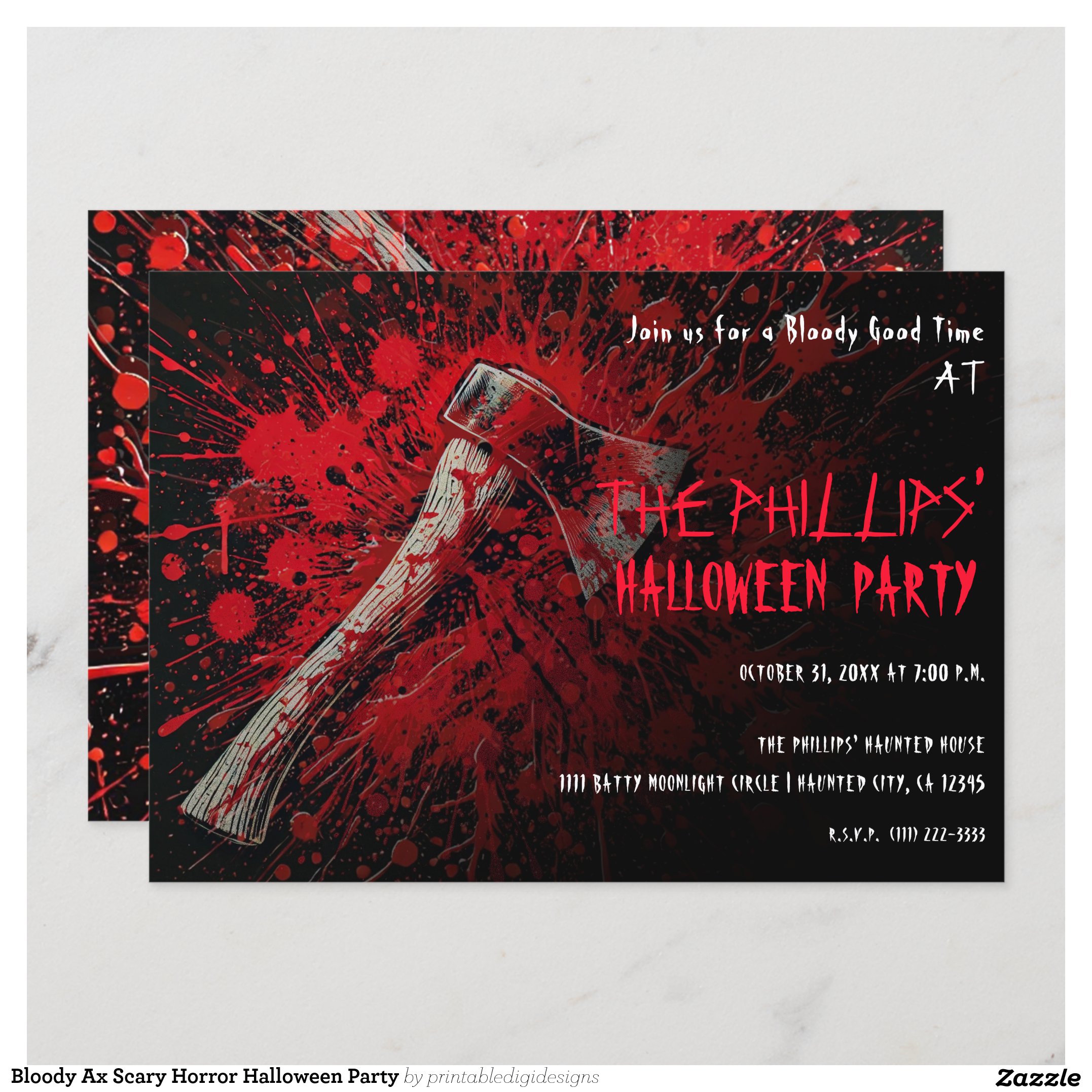 Bloody Ax Scary Horror Halloween Party Invitation