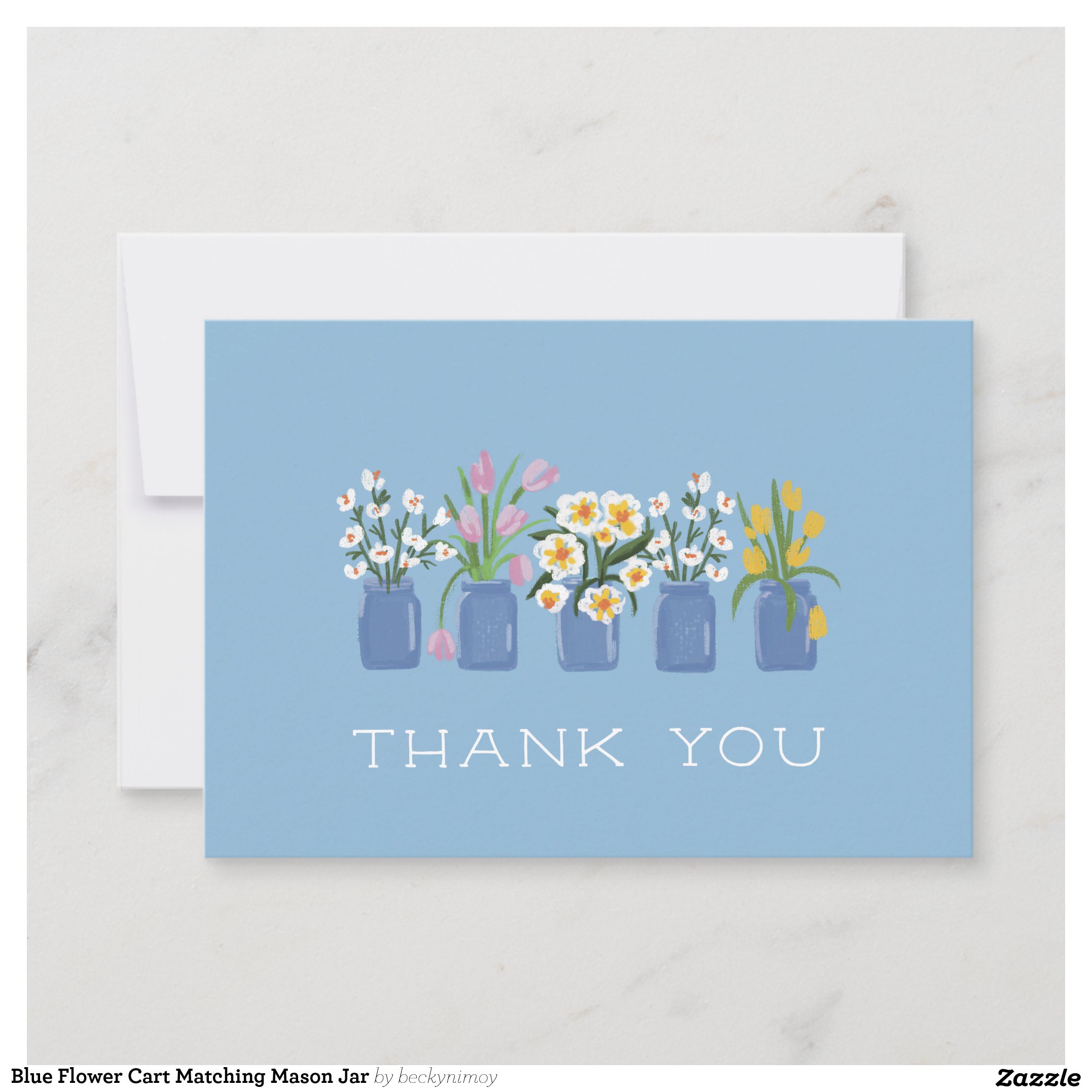 Blue Flower Cart Matching Mason Jar Thank You Card