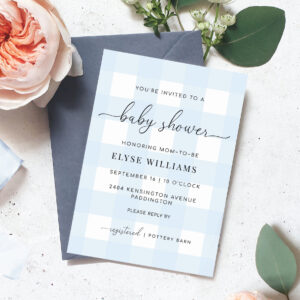 Blue Gingham Baby Shower Invitation