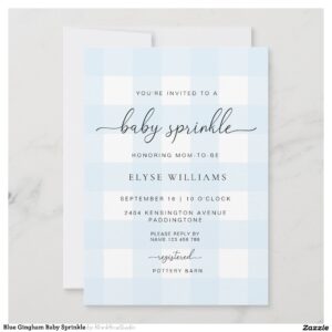Blue Gingham Baby Sprinkle Invitation