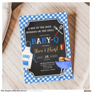 Blue Gingham BBQ Baby Shower Invitation