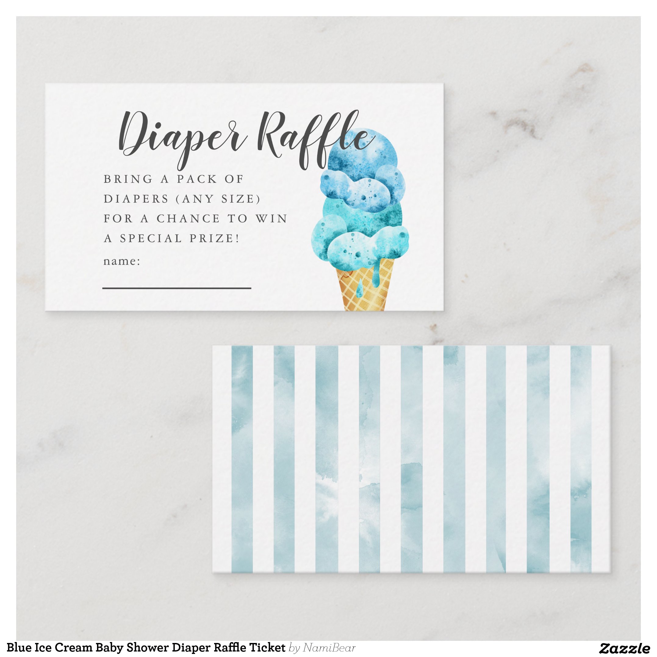Blue Ice Cream Baby Shower Diaper Raffle Ticket Enclosure Card