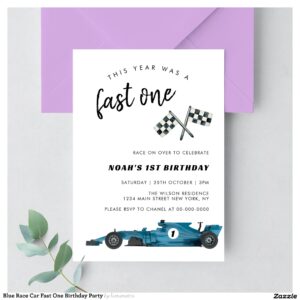blue_race_car_fast_one_birthday_party_invitation-r_ze8hiv_2154 Blue Race Car Fast One Birthday Party Invitation