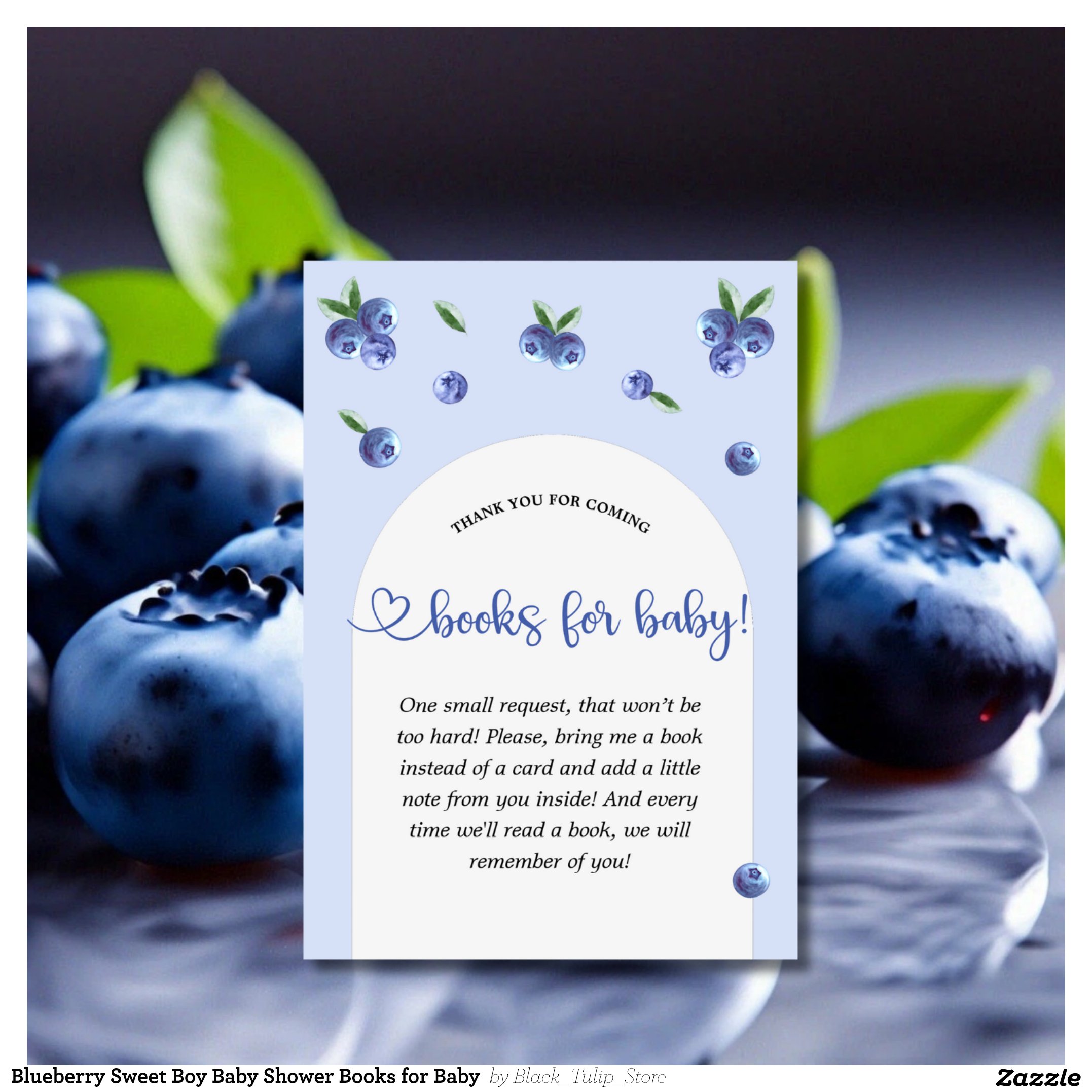 Blueberry Sweet Boy Baby Shower Books for Baby Enclosure Card