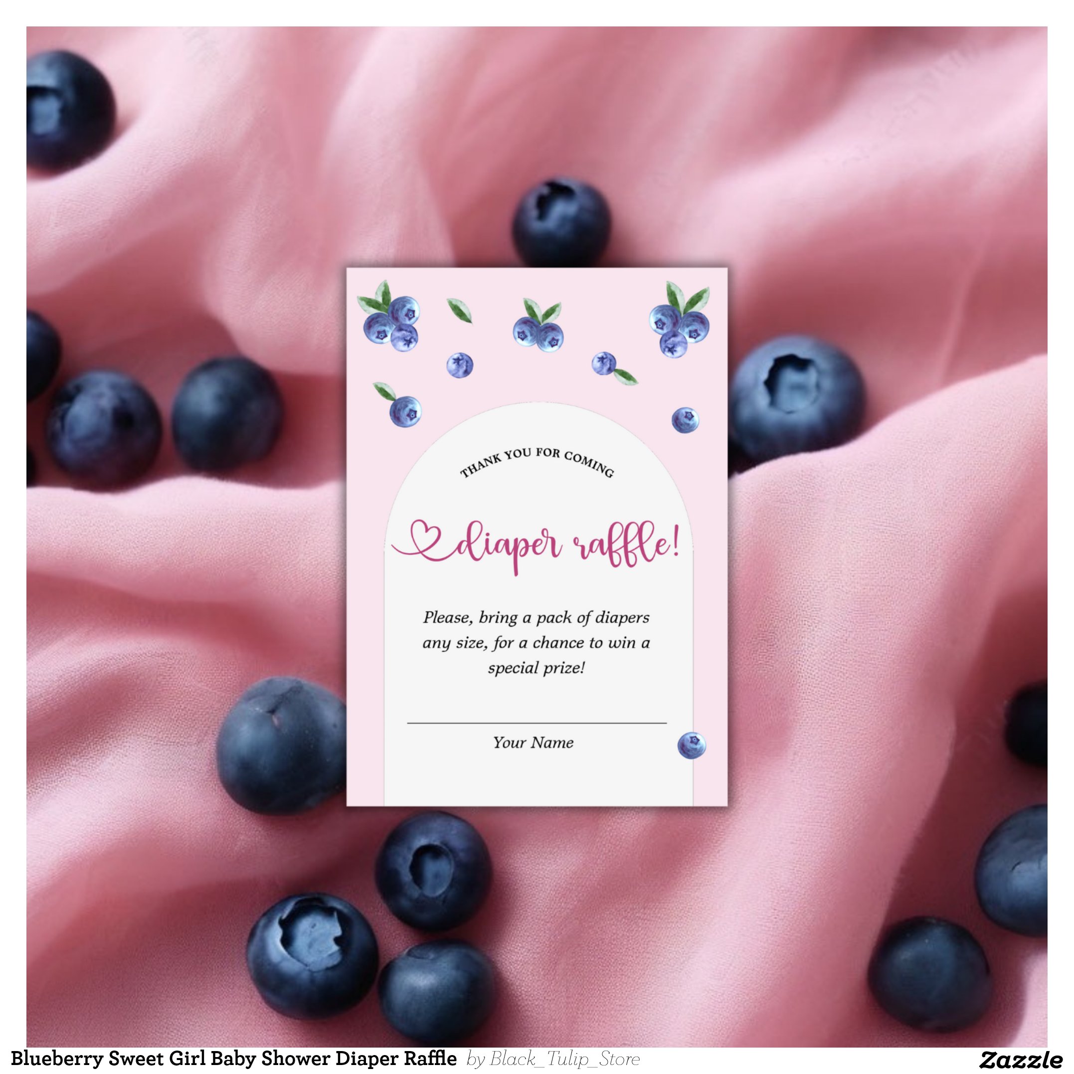 Blueberry Sweet Girl Baby Shower Diaper Raffle Enclosure Card