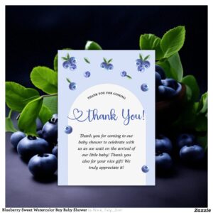 Blueberry Sweet Watercolor Boy Baby Shower Thank You Card