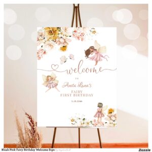 Blush Pink Fairy Birthday Welcome Sign