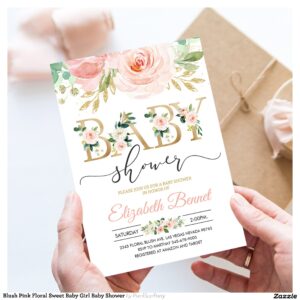 Blush Pink Floral Sweet Baby Girl Baby Shower Invitation