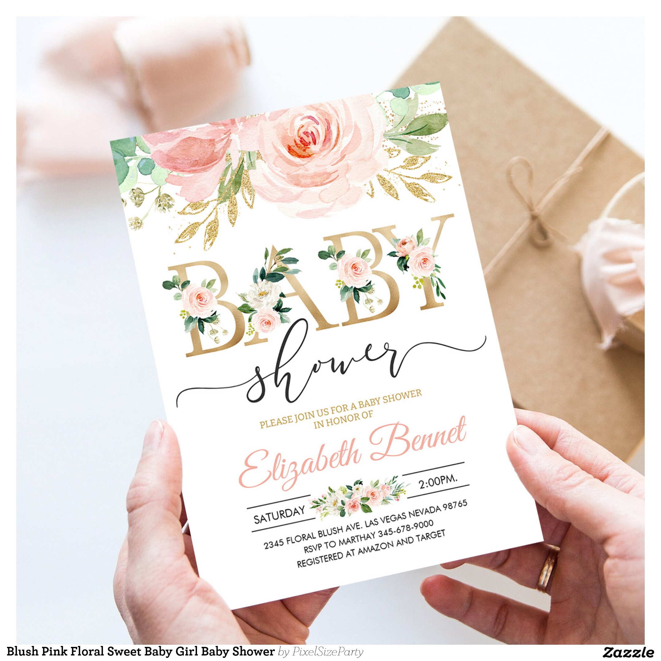 Blush Pink Floral Sweet Baby Girl Baby Shower Invitation