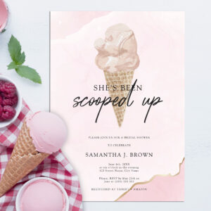 Blush Pink Watercolor Ice Cream Bridal Shower Invitation
