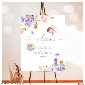 Blush Purple Fairy Birthday Welcome Sign