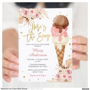 Bohemian Ice Cream Baby Shower Invitation