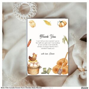 Boho Chic Locally Grown Farm Chicken Baby Shower Thank You Card