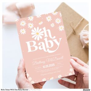 Boho Daisy Wild One Baby Shower Invitation