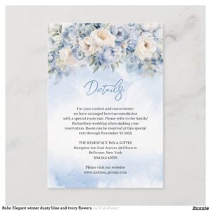 Boho Elegant winter dusty blue and ivory flowers Enclosure Card