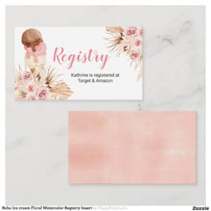 Boho Ice cream Floral Watercolor Registry Insert