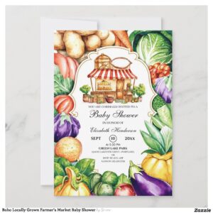 Boho Locally Grown Farmer's Market Baby Shower Invitation