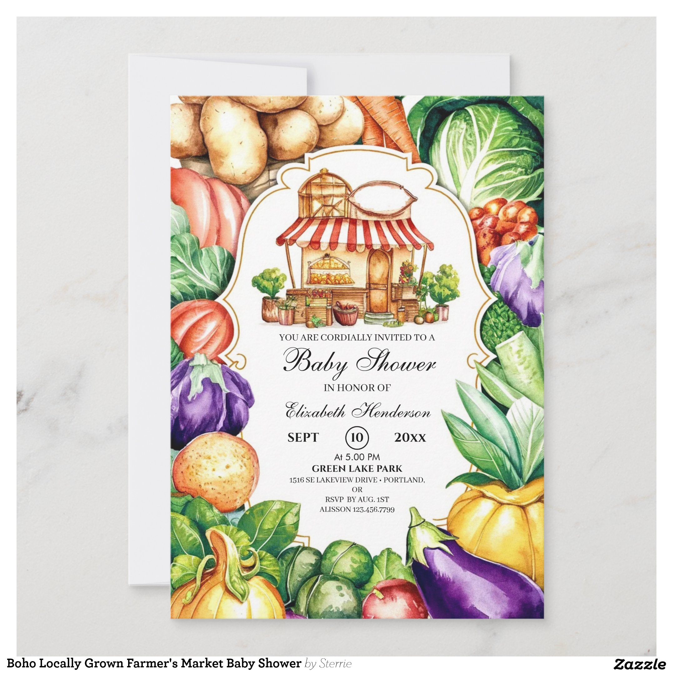 Boho Locally Grown Farmer's Market Baby Shower Invitation