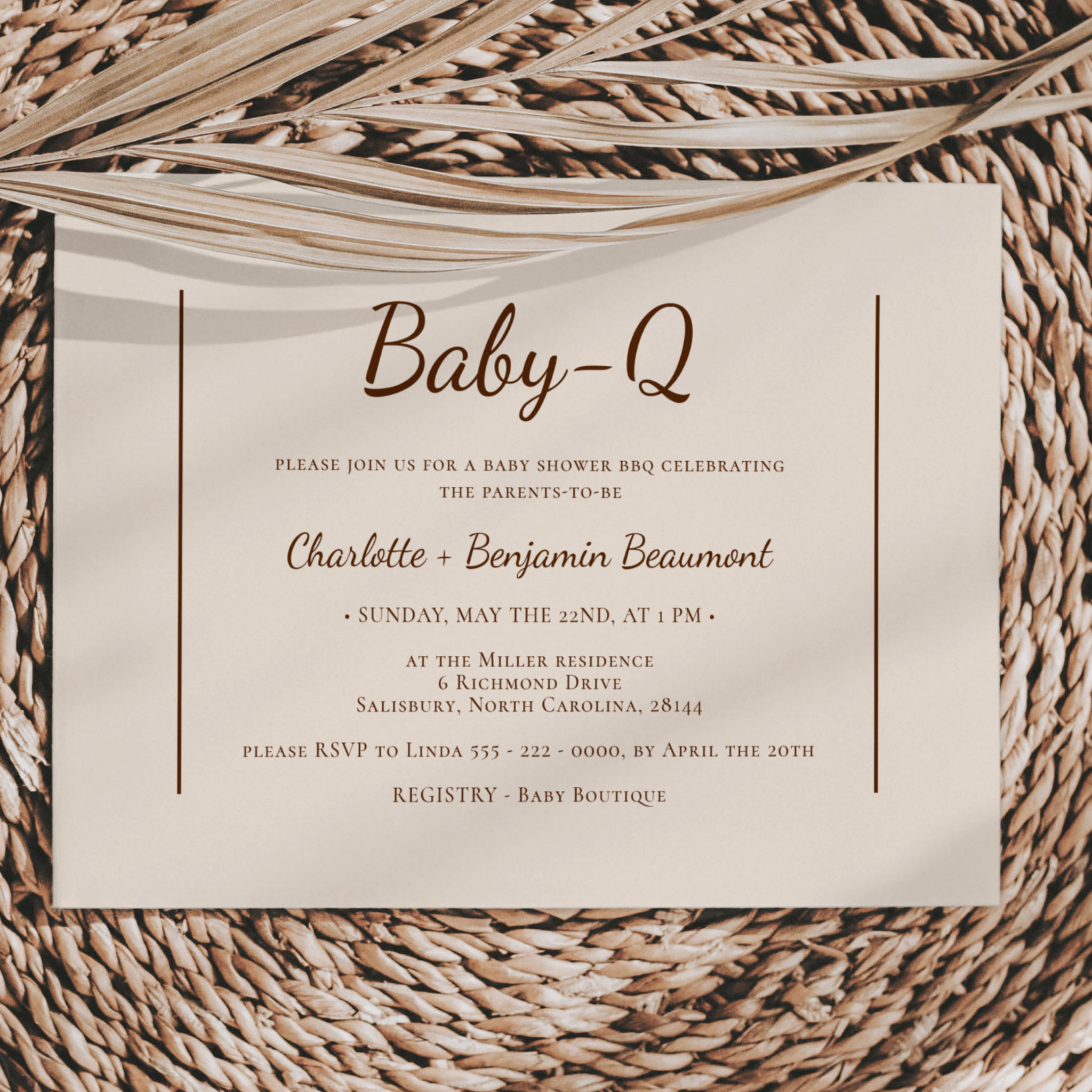 Boho Minimalist Beige Baby-Q BBQ Baby Shower Invitation