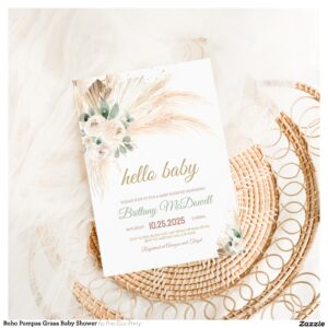 Boho Pampas Grass Baby Shower Invitation
