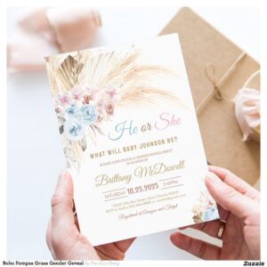 Boho Pampas Grass Gender Geveal Invitation